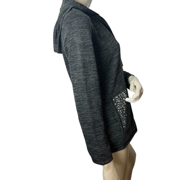 On Que Casuals Charcoal Heather Gray Zip up Hoodie with Rhinestone front pockets - Picture 6 of 11
